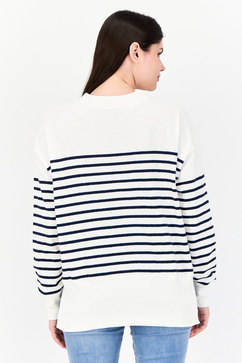 ESPRIT سويت شيرت نسائي بأكمام طويلة وياقة دائرية، مخطط، متعدد الألوان - Image 3